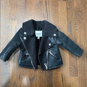 Urban Republic Kids Black Faux Leather Jacket with Shearling